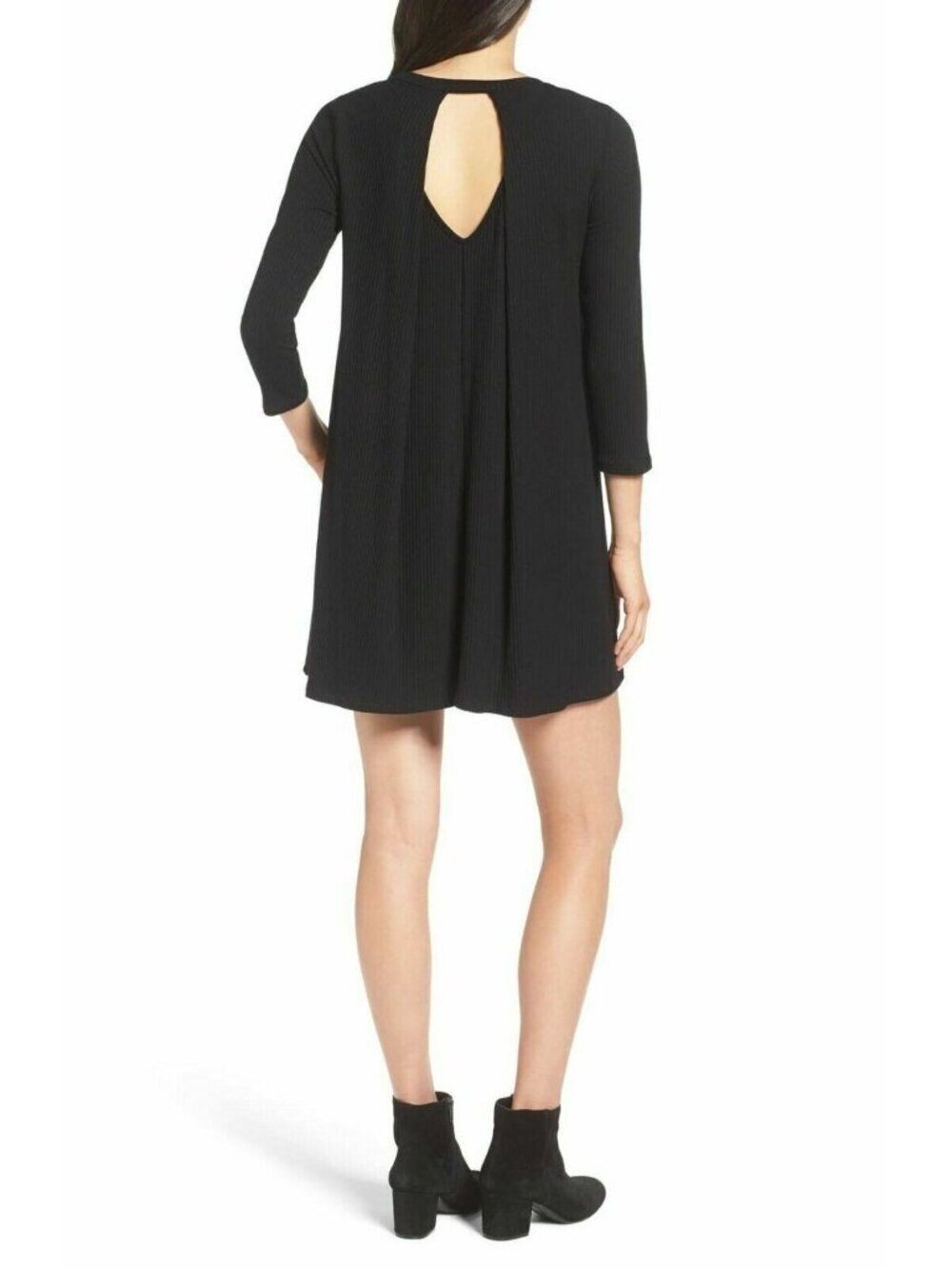 Lush Leah Shift Dress Small Black Paisley Pleated 3/4 Sleeve - Picture 8 of 12
